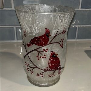 Frosted Glass Vase with Red Cardinals Design